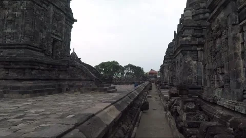 Panoramic View, Buddhist Stupas, Sewu Temple Compound, Java, Indonesia Stock Footage 310823045
