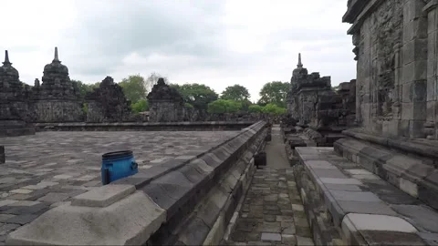 Panoramic View, Buddhist Stupas, Sewu Temple Compound, Java, Indonesia Stock Footage 310902838