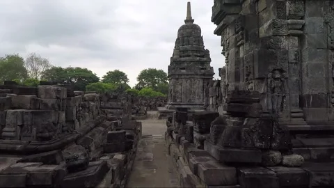 Panoramic View, Buddhist Stupas, Sewu Temple Compound, Java, Indonesia Stock Footage 311020627