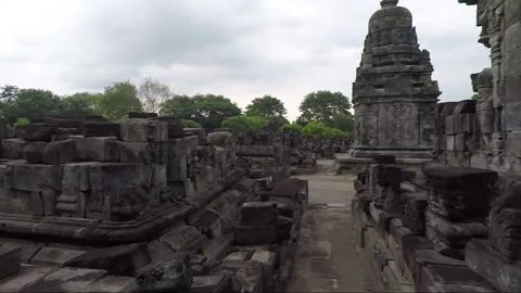 Panoramic View, Buddhist Stupas, Sewu Temple Compound, Java, Indonesia Stock Footage 311021066