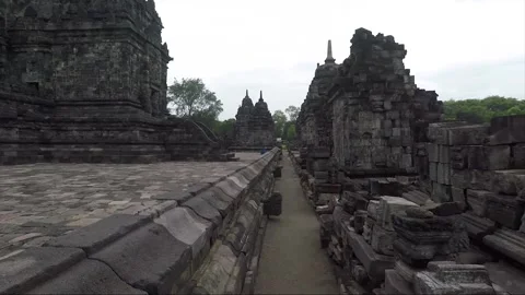 Panoramic View, Buddhist Stupas, Sewu Temple Compound, Java, Indonesia Stock Footage 311021201