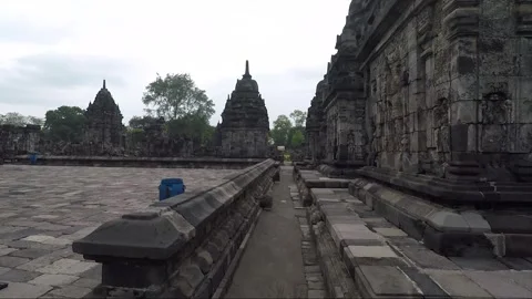 Panoramic View, Buddhist Stupas, Sewu Temple Compound, Java, Indonesia Stock Footage 311022947