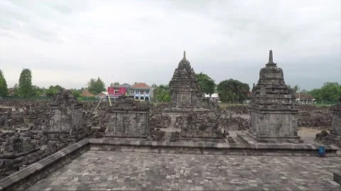Panoramic View, Buddhist Stupas, Sewu Temple Compound, Java, Indonesia Stock Footage 311645715