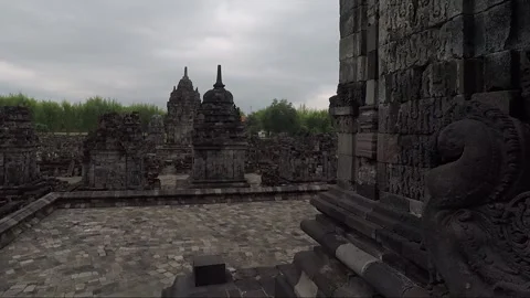 Panoramic View, Buddhist Stupas, Sewu Temple Compound, Java, Indonesia Stock Footage 312009613