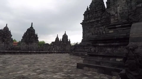Panoramic View, Buddhist Stupas, Sewu Main Temple Compound, Java, Indonesia Stock Footage 312009876