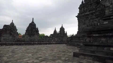 Panoramic View, Buddhist Stupas, Sewu Main Temple Compound, Java, Indonesia Vídeos de archivo 312010264