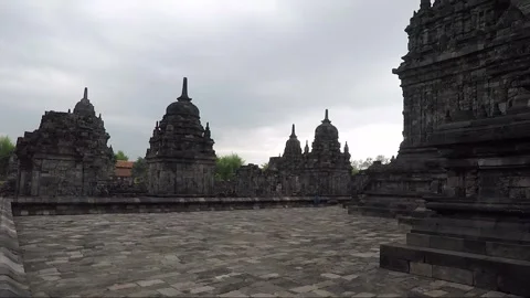 Panoramic View, Buddhist Stupas, Sewu Main Temple Compound, Java, Indonesia Stock Footage 312010265