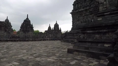 Panoramic View, Buddhist Stupas, Sewu Main Temple Compound, Java, Indonesia Vídeos de archivo 312010438