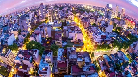 Panoramic view of Buenos Aires at night Stock Footage 81244008