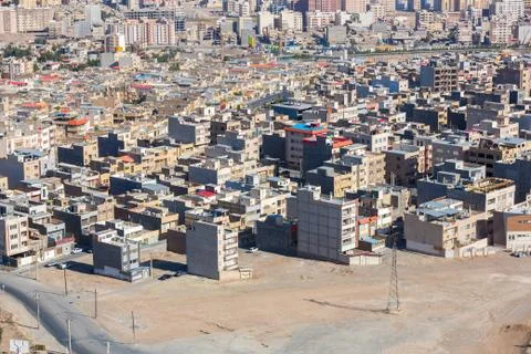 Panoramic view of the building density of Qom, Iran Stock Photos