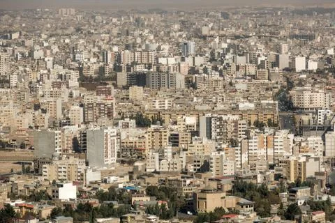 Panoramic view of the building density of Qom, Iran Stock Photos