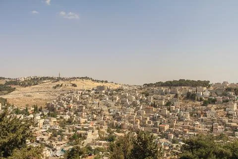 Panoramic view of buildings in Jerusalem against clear blue sky, Israel Stock Photos