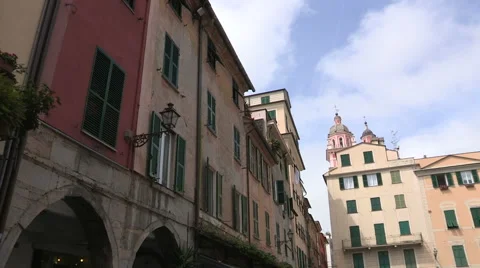 A panoramic view of the buildings in Square Phoenix in Chiavari Stock Footage 57267570