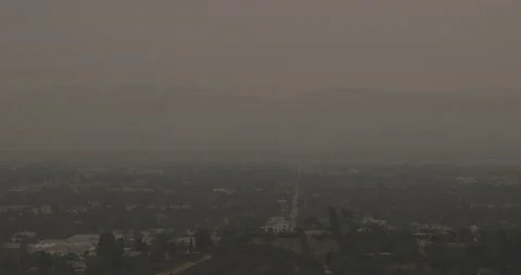 Panoramic View At Burbank CA Covered in Smoke from California Fires Stock Footage 139782107