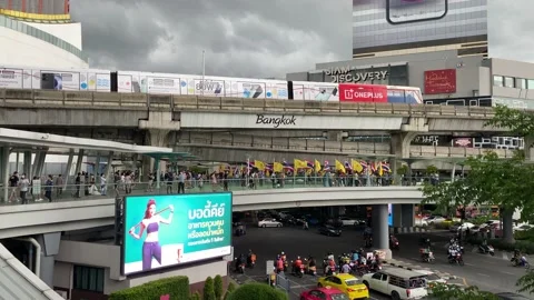 Panoramic view of the bustling Siam district in Bangkok, Thailand 4K Stock Footage 202298629