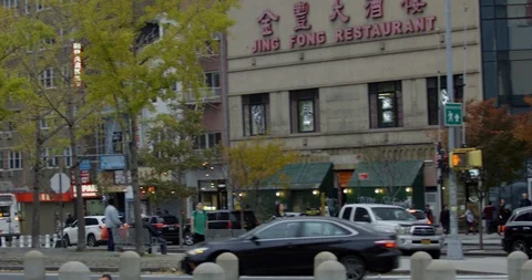 Panoramic View Busy New York Traffic On Classic NYC Road  Stock Footage 112587224