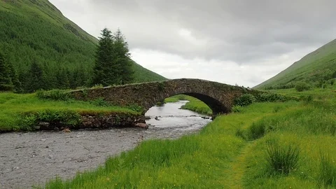 Panoramic view of the Butter Bridge in Scottish Highlands Stock Footage 87810468