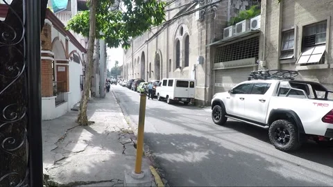 Panoramic view, Cabildo and Beaterio Street crossroads, Intramuros, Manila Stock Footage 201711995