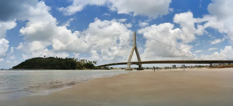 Panoramic view of the cable stayed bridge in the city of Ilheus Bahia Brazil Stock Photos