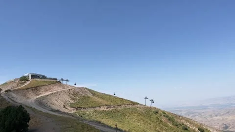 Panoramic view. Cableway in the Chimgan mountains. Resort Amirsay Stock Footage 247463081