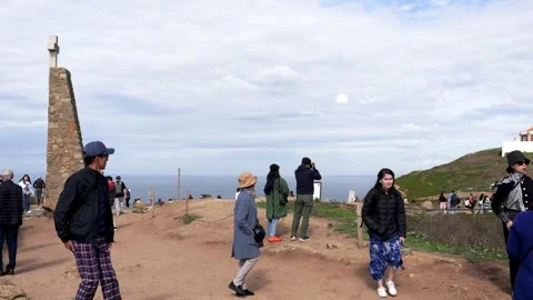 Panoramic view of Cabo da Roca Monument Stock Footage 307209963