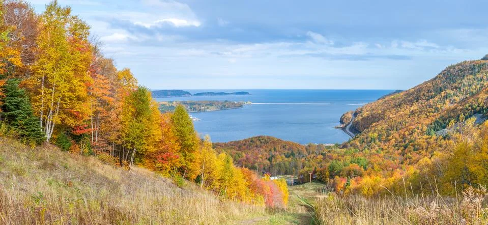 Panoramic view of cabot trail in the fall Stock Photos