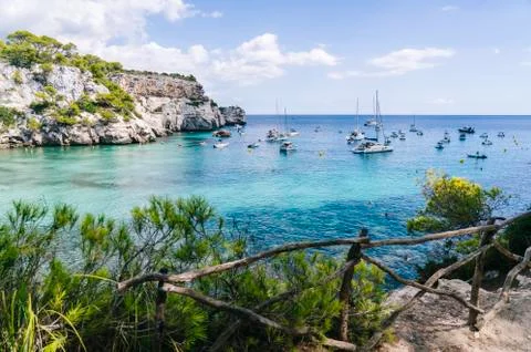 Panoramic view of Cala Macarelleta, Menorca Spain. Stock Photos