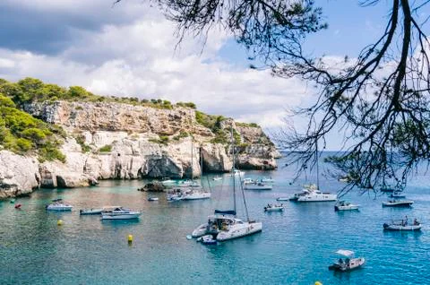 Panoramic view of Cala Macarelleta, Menorca Spain. Stock Photos