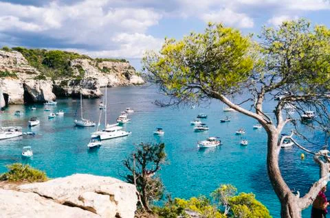 Panoramic view of Cala Macarelleta, Menorca Spain. Stock Photos