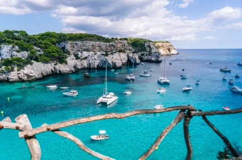 Panoramic view of Cala Macarelleta, Menorca Spain. Stock Photos