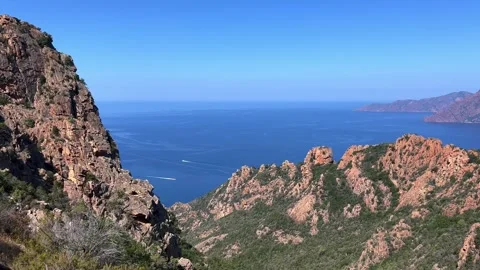 Panoramic view of calanques de piana badlands and seascape in corsica Stock Footage 277548658