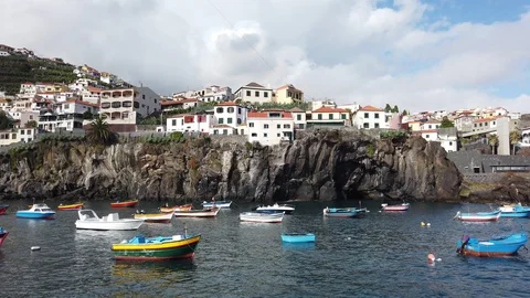 Panoramic view of "Camara de Lobos" village Stock Footage 114805412