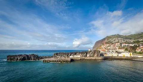 Panoramic view of Camara de Lobos old town harbor Stock Photos