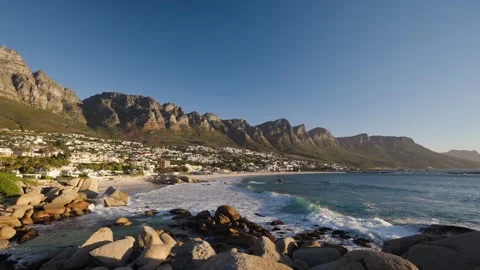 Panoramic view of Camps Bay beach and Twelve Apostles, Cape Town Stock Footage 324642946