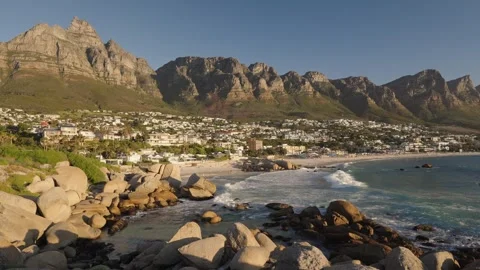 Panoramic view of Camps Bay beach and Twelve Apostles, Cape Town Stock Footage 324643185