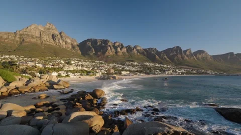 Panoramic view of Camps Bay beach and Twelve Apostles, Cape Town Stock Footage 324645484