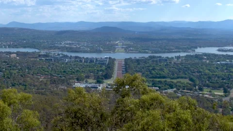 Panoramic View of Canberra Cityscape from Mount Ainslie Lookout Australia Stock Footage 327628977