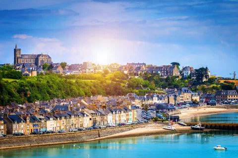Panoramic view of Cancale, located on the coast of the Atlantic Ocean on the  Stock Photos