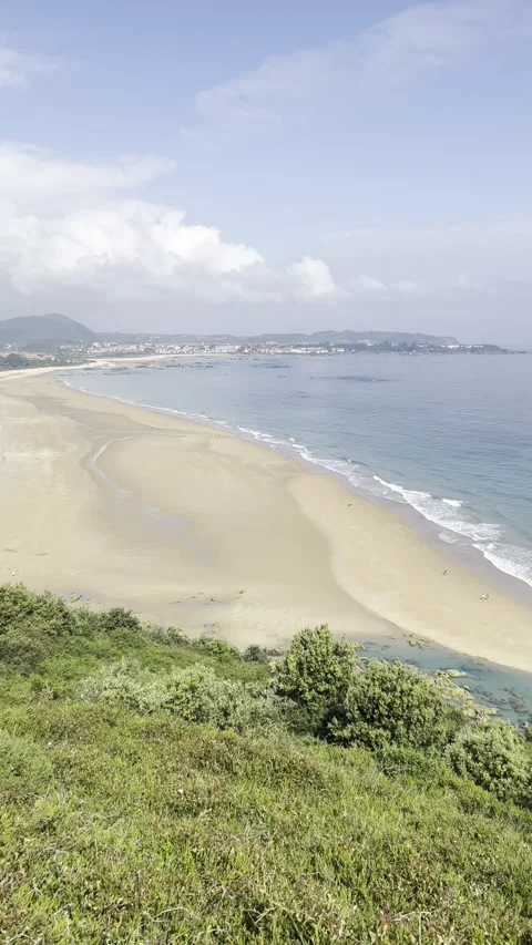 Panoramic View of the Cantabrian Sea from a Mountain in Noja, Spain Video stock 310595785
