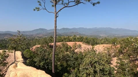 Panoramic View of Canyon Valley with Mountains and Forests in Northern Thailand Stock Footage 339886618
