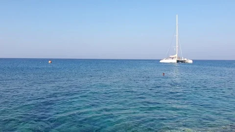 Panoramic view from Cape Greco in Cyprus, view of the catamaran and sea 動画素材 121684329
