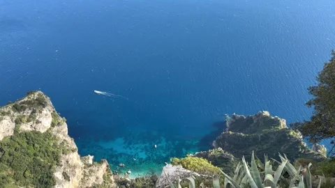 Panoramic View Capri Rocky Promontory Turquoise Coves Agave Plants Italy Stock Footage 337814019