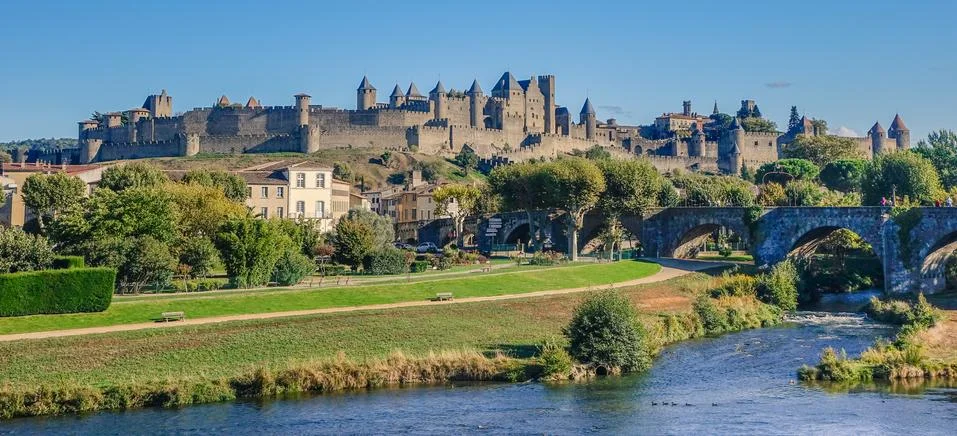 Panoramic view of Carcassone Stock Photos