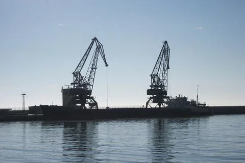 Panoramic view of cargo port for import - export and logistics of goods. Stock Photos
