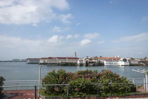 Panoramic View of Casco Viejo and Waterfront in Panama City Stock Photos