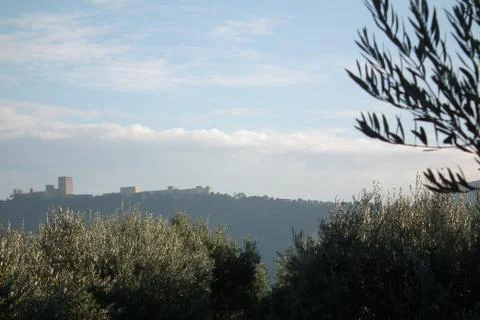 PANORAMIC VIEW OF THE CASTLE OF JAEN, BETWEEN OLIVARES Stock Photos