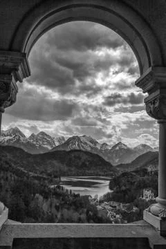 Panoramic view from the castle of neuschwanstein Stock Photos