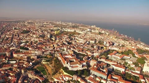 Panoramic view Castle of Sao Jorge Lisbon aerial Stock-Footage 67865690