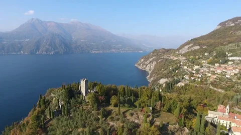 Panoramic view, castle of Vezio. Como lake in Italy Stock Footage 81912611