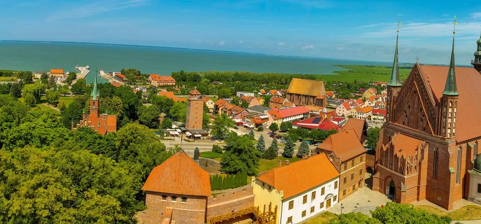Panoramic view of Cathedral complex, situated on the Vistula Lagoon in From.. Stock Photos